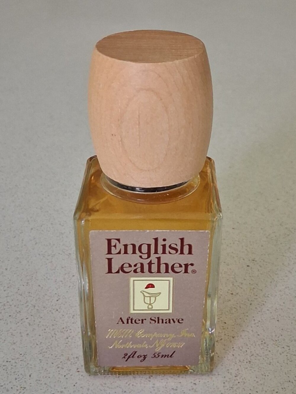Vintage English Leather After Shave by MEM in 2 FL Oz Glass Bottle Wooden Cap